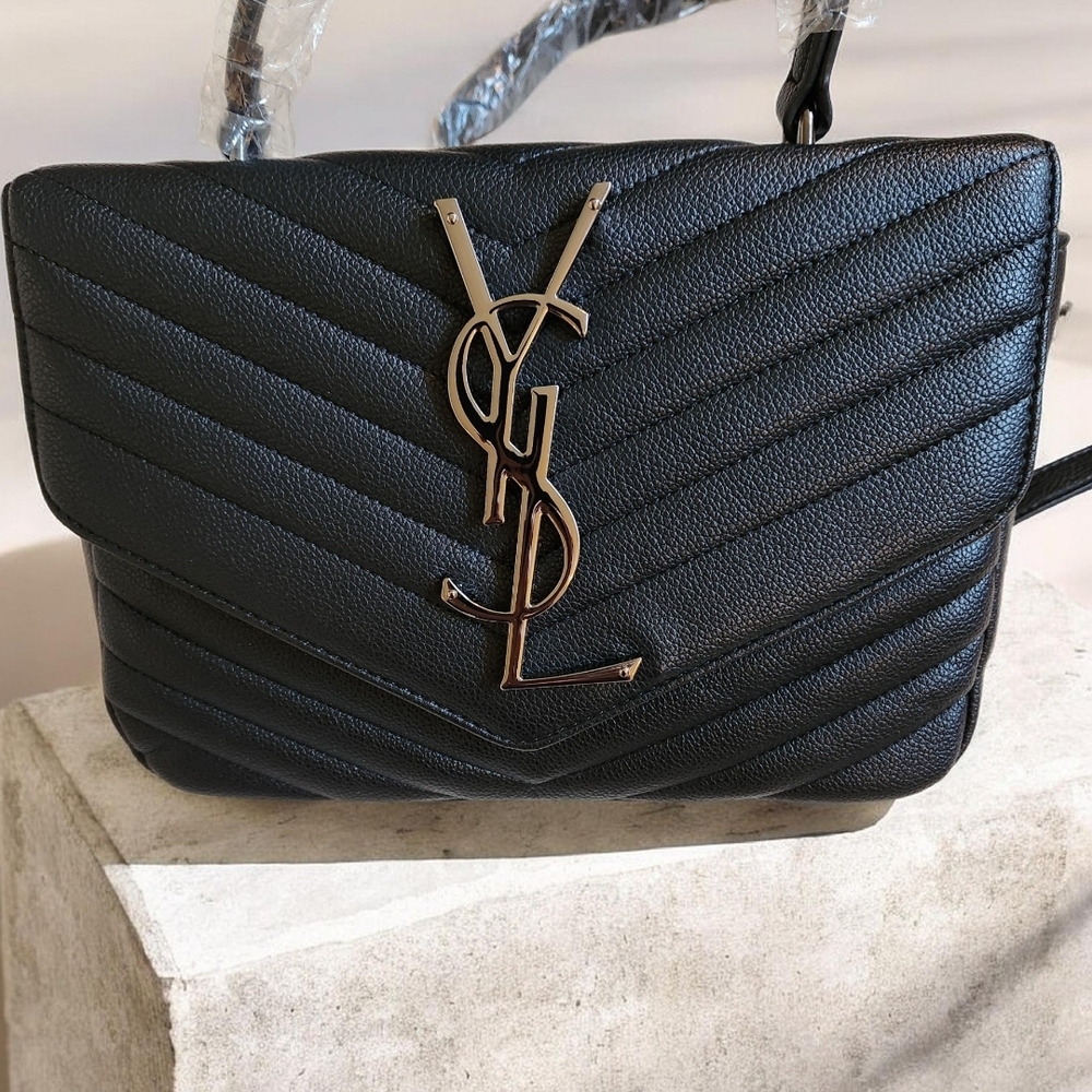 Yves Saint Laurent Black Quilted Leather Shoulder Bag with Gold YSL Logo
